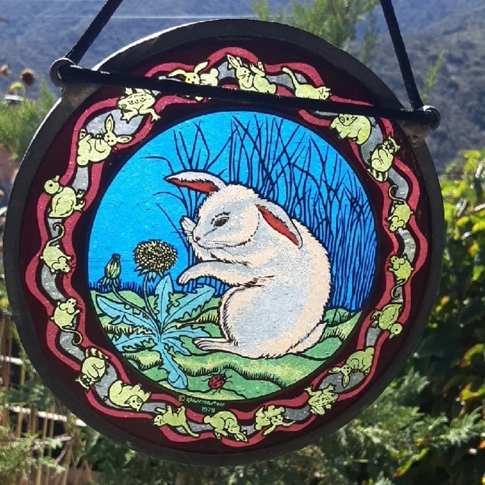 Charming Rabbit Art Glass Panel - Picture 2 of 6